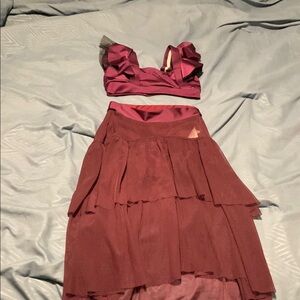 Girls dance Burgundy Layered Skirt and top